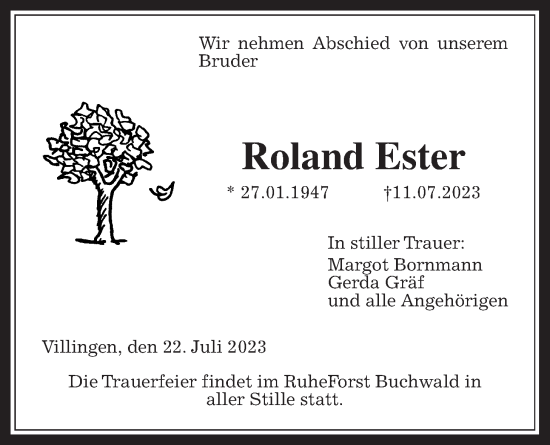 Traueranzeige von Roland Ester von Giessener Allgemeine, Alsfelder Allgemeine