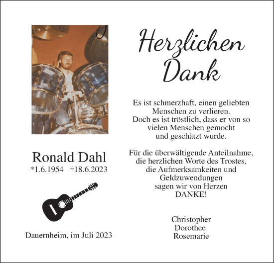 Traueranzeige von Ronald Dahl von Kreis-Anzeiger, 