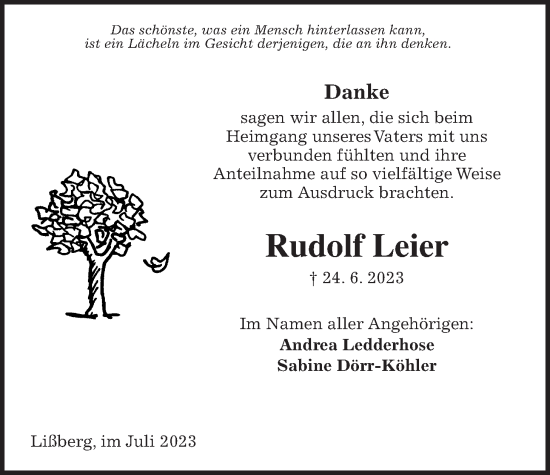 Traueranzeige von Rudolf Leier von Kreis-Anzeiger