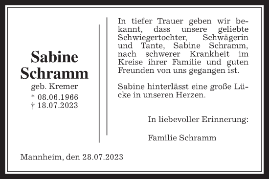 Traueranzeige von Sabine Schramm von Wetterauer Zeitung, 