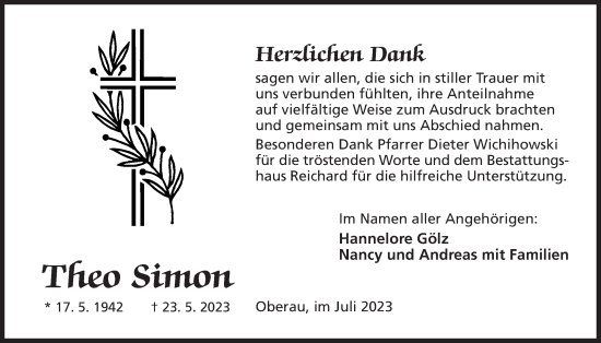 Traueranzeige von Theo Simon von Kreis-Anzeiger