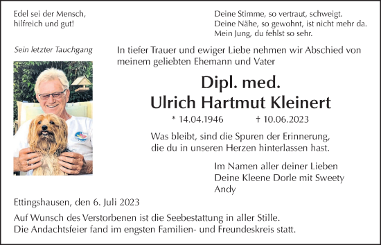 Traueranzeige von Ulrich Hartmut Kleinert von Licher Wochenblatt