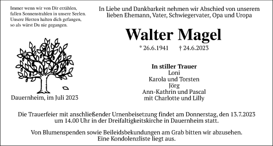 Traueranzeige von Walter Magel von Kreis-Anzeiger
