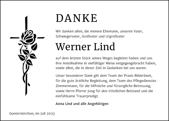 Traueranzeige von Werner Lind von Laubacher Anzeiger