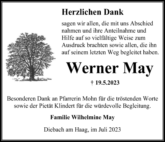 Traueranzeige von Werner May von Kreis-Anzeiger
