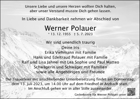 Traueranzeige von Werner Polauer von Giessener Allgemeine, Alsfelder Allgemeine