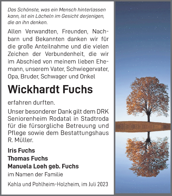 Traueranzeige von Wickhardt Fuchs von Giessener Allgemeine, Alsfelder Allgemeine, Pohlheimer Nachrichten