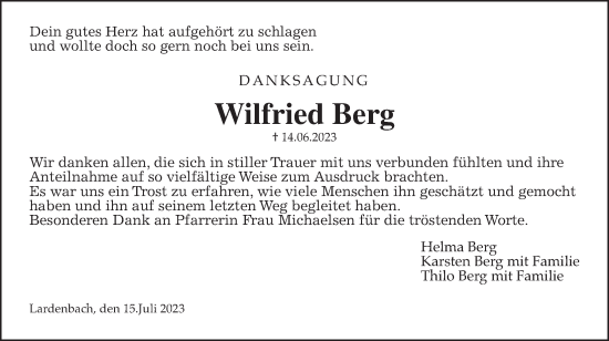 Traueranzeige von Wilfried Berg von Giessener Allgemeine, Alsfelder Allgemeine