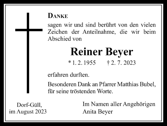 Traueranzeige von Reiner Beyer von Giessener Allgemeine, Alsfelder Allgemeine, Giessener Anzeiger