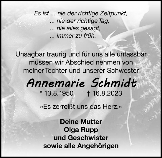 Traueranzeige von Annemarie Schmidt von Licher Wochenblatt