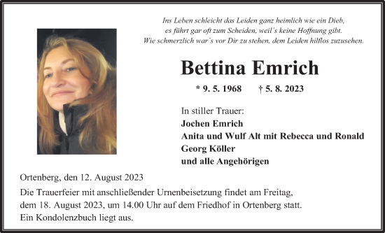 Traueranzeige von Bettina Emrich von Kreis-Anzeiger