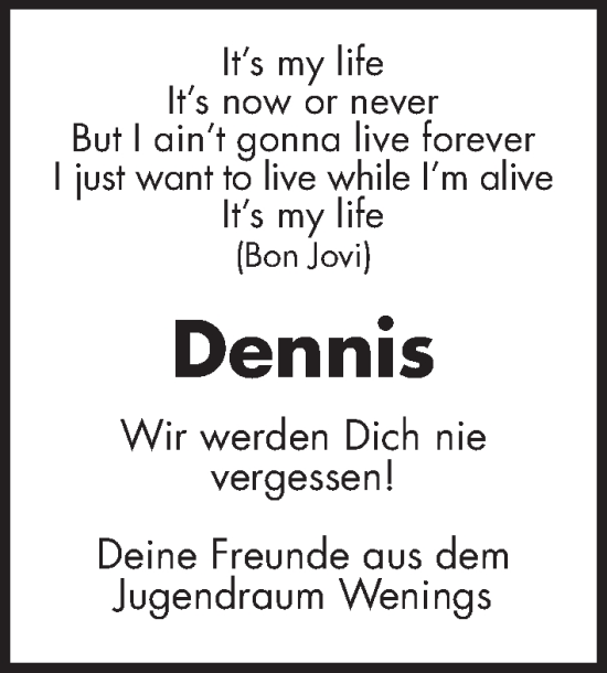 Traueranzeige von Dennis Lang von Kreis-Anzeiger