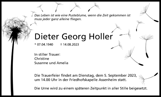 Traueranzeige von Dieter Georg Holler von Wetterauer Zeitung