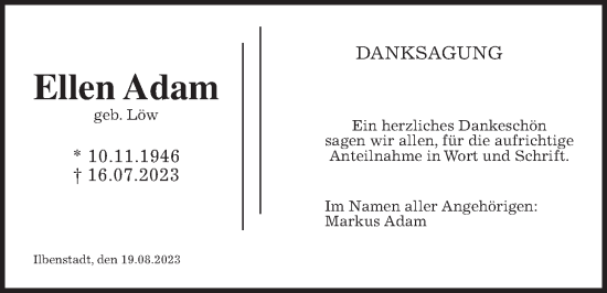 Traueranzeige von Ellen Adam von Wetterauer Zeitung