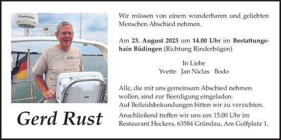 Traueranzeige von Gerd Rust von Kreis-Anzeiger