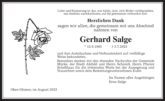 Traueranzeige von Gerhard Salge von Alsfelder Allgemeine