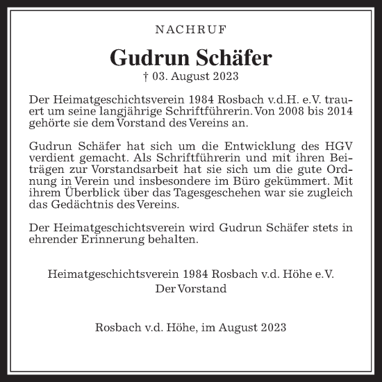 Traueranzeige von Gudrun Schäfer von Wetterauer Zeitung