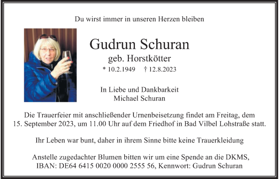 Traueranzeige von Gudrun Schuran von Bad Vilbel/Karben