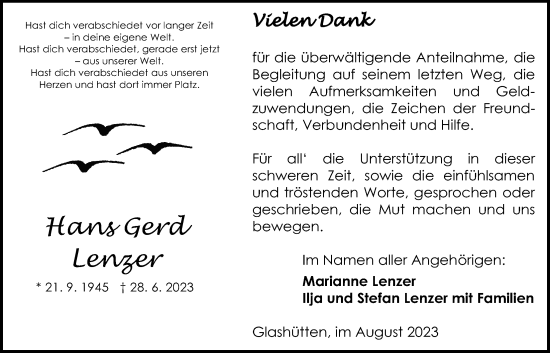 Traueranzeige von Hans Gerd Lenzer von Kreis-Anzeiger