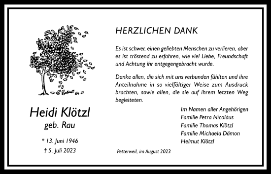 Traueranzeige von Heidi Klötzl von Bad Vilbel/Karben, Wetterauer Zeitung