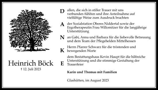 Traueranzeige von Heinrich Böck von Kreis-Anzeiger
