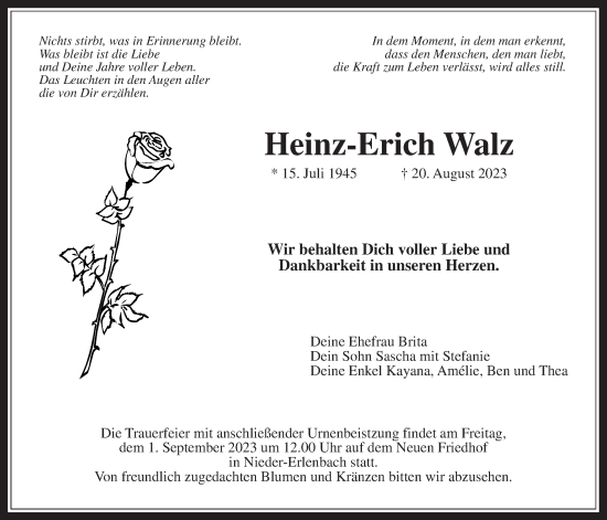 Traueranzeige von Heinz-Erich Walz von Bad Vilbel/Karben