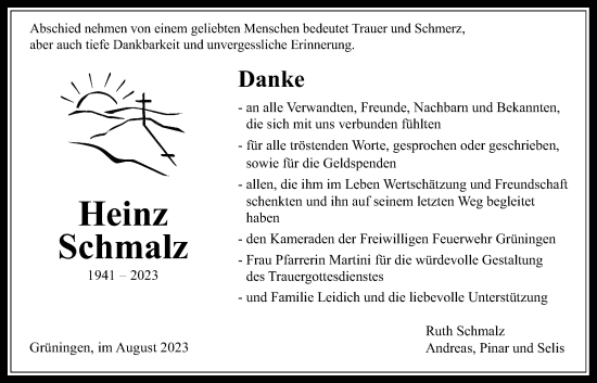 Traueranzeige von Heinz Schmalz von Pohlheimer Nachrichten