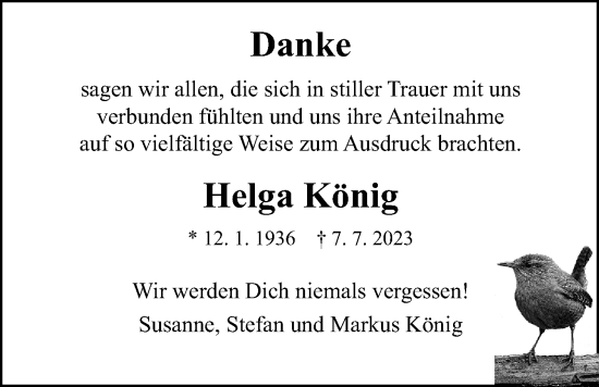 Traueranzeige von Helga König von Usinger Anzeiger