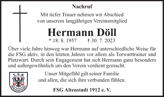 Traueranzeige von Hermann Döll von Kreis-Anzeiger