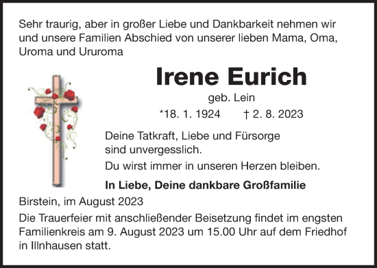 Traueranzeige von Irene Eurich von Kreis-Anzeiger
