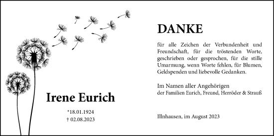 Traueranzeige von Irene Eurich von Kreis-Anzeiger