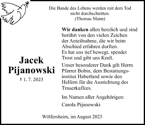 Traueranzeige von Jacek Pijanowski von Wetterauer Zeitung