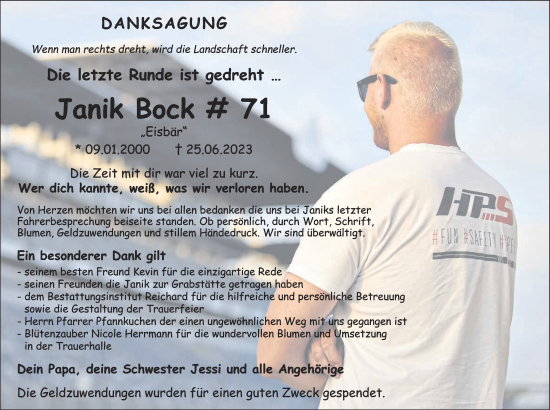 Traueranzeige von Janik Bock von Wetterauer Zeitung, Kreis-Anzeiger