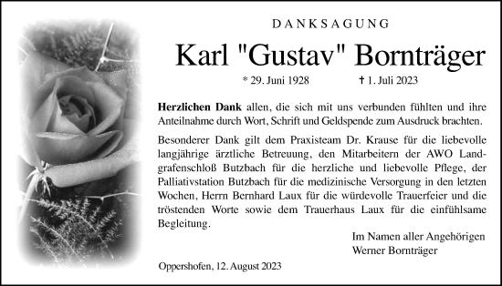 Traueranzeige von Karl Bornträger von Wetterauer Zeitung