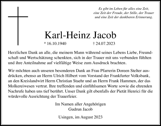 Traueranzeige von Karl-Heinz Jacob von Usinger Anzeiger