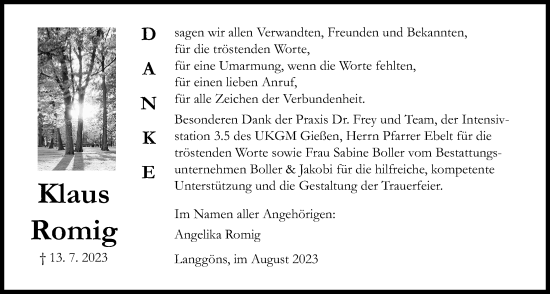 Traueranzeige von Klaus Romig von Giessener Allgemeine, Alsfelder Allgemeine