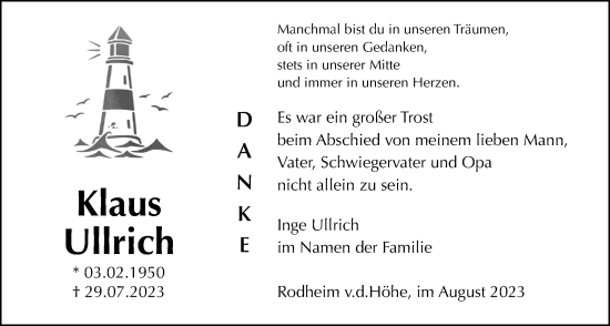Traueranzeige von Klaus Ullrich von Wetterauer Zeitung