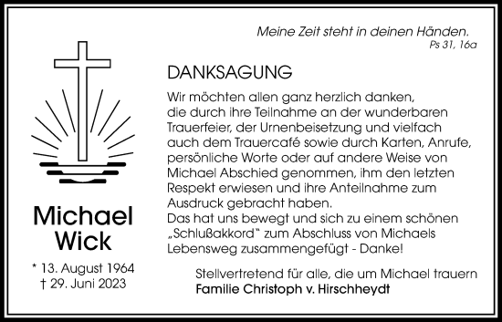 Traueranzeige von Michael Wick von Bad Vilbel/Karben
