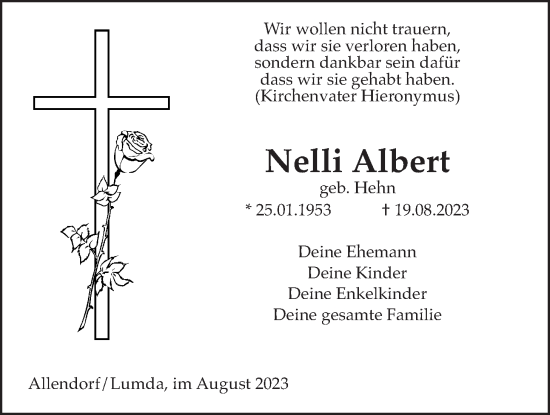 Traueranzeige von Nelli Albert von Allendorfer Mitteilungen