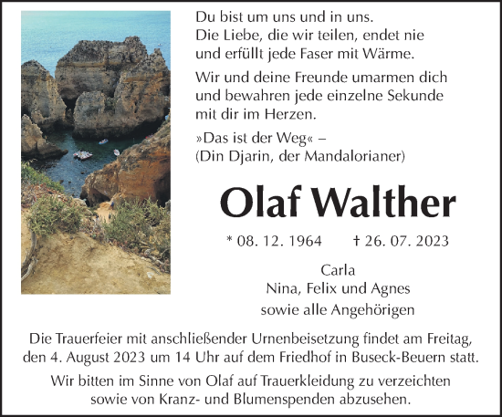Traueranzeige von Olaf Walther von Giessener Allgemeine, Alsfelder Allgemeine, Giessener Anzeiger