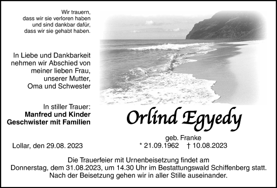 Traueranzeige von Orlind Egyedy von Giessener Allgemeine, Alsfelder Allgemeine
