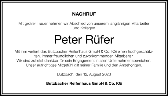 Traueranzeige von Peter Rüfer von Wetterauer Zeitung