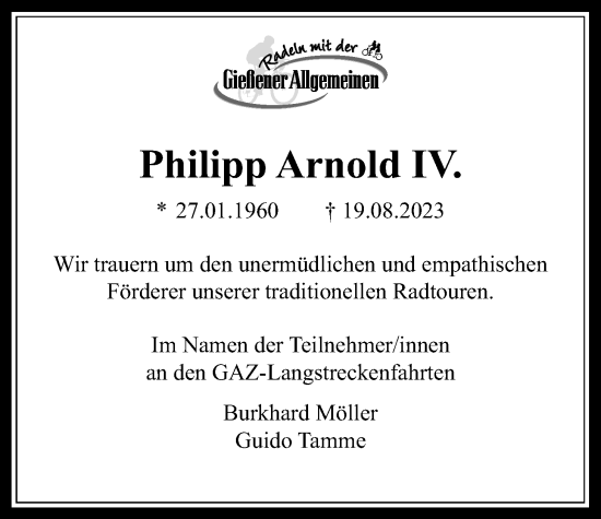 Traueranzeige von Philipp Arnold IV. von Giessener Allgemeine, Alsfelder Allgemeine