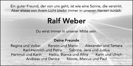 Traueranzeige von Ralf Weber von Kreis-Anzeiger
