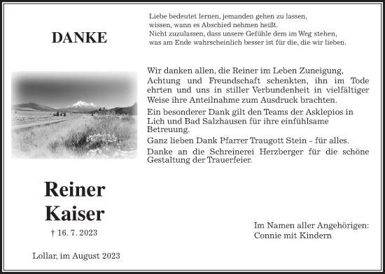 Traueranzeige von Reiner Kaiser von Giessener Anzeiger, Giessener Allgemeine, Alsfelder Allgemeine