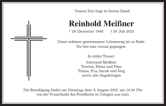 Traueranzeige von Reinhold Meißner von Usinger Anzeiger