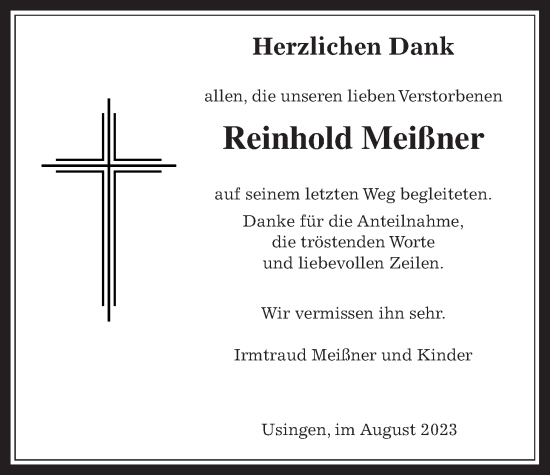 Traueranzeige von Reinhold Meißner von Usinger Anzeiger