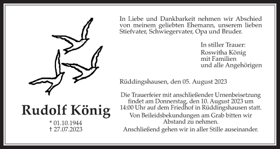 Traueranzeige von Rudolf König von Giessener Anzeiger