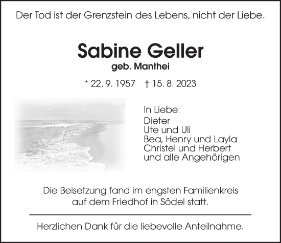 Traueranzeige von Sabine Geller von Wetterauer Zeitung