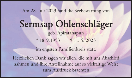 Traueranzeige von Sermsap Ohlenschläger 